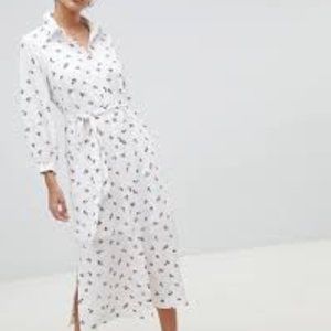 Fashion Union White Floral Midi Shirt Dress